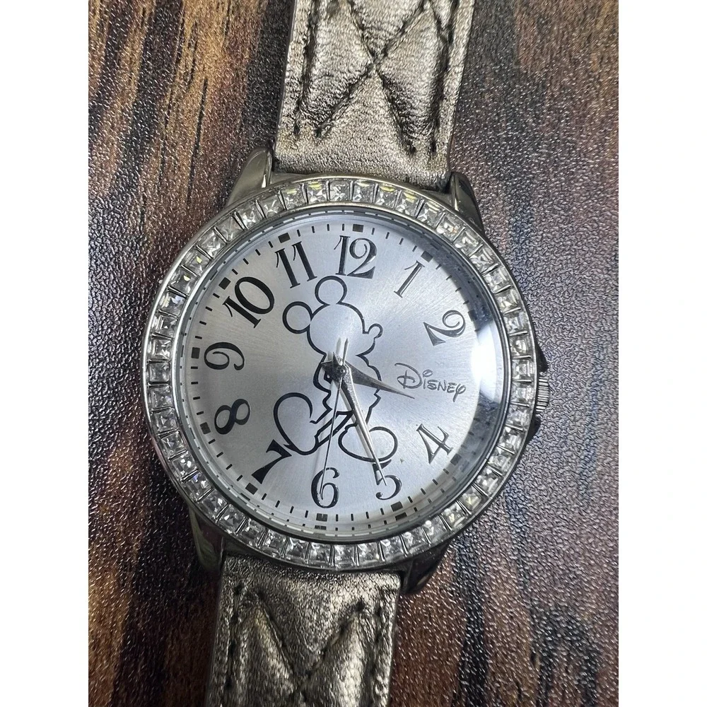 Disney Parks Mickey Mouse Watch Rhinestones Quilted Leather Belt‎ Needs Battery
